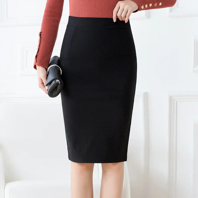 Lightweight, Stretchy Black Pencil Skirt for Women; Office-appropriate Skirts; Asian Sizes S–3XL.