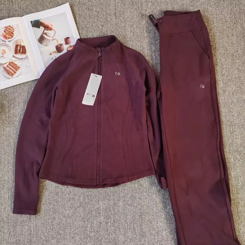 Sweatshirts Sweatpants 2 Pieces Set for Woman Autumn Stand Up Collar Casual Zipper Jacket Suit Fashion Loose Straight Trousers