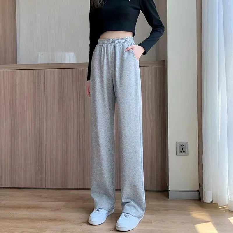 Xpqbb Black Gray Sweatpants for Women 2026 Summer New Basic Baggy Sports Pants Female Casual All-match Joggers Straight Pants