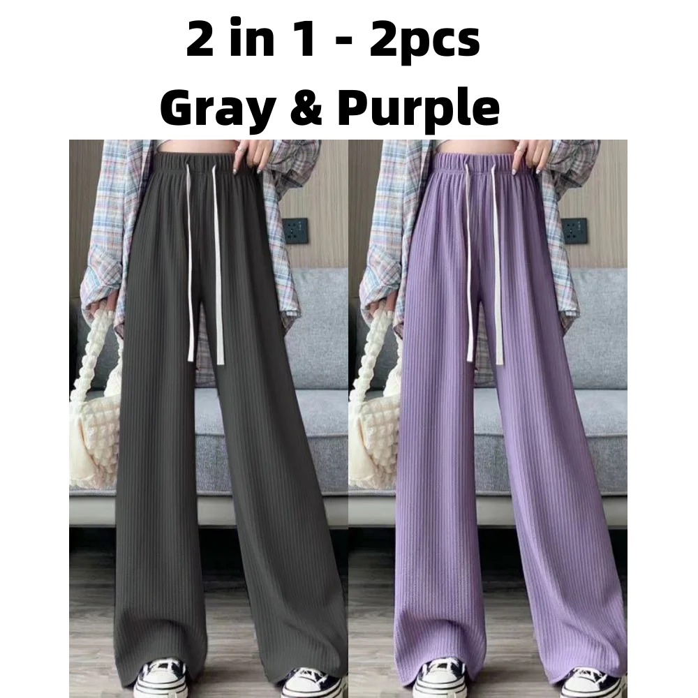 Autumn New Elastic Waist Drawstring Casual Straight Sporty Casual Wide Leg Pants Solid All-Match Basic Trousers Women Clothes