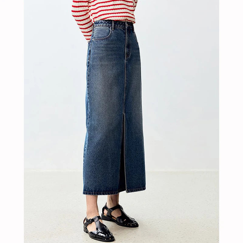 Summer Girls High Waist Thin Mid-Long Skirts Hot Sale Women Korean Designer Slit Denim Skirts Lady Fashion Solid Jeans Dress