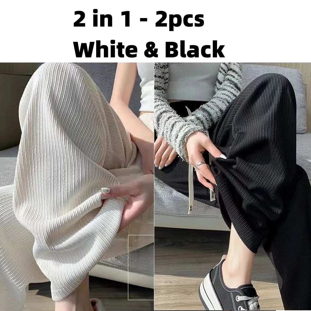 Autumn New Elastic Waist Drawstring Casual Straight Sporty Casual Wide Leg Pants Solid All-Match Basic Trousers Women Clothes