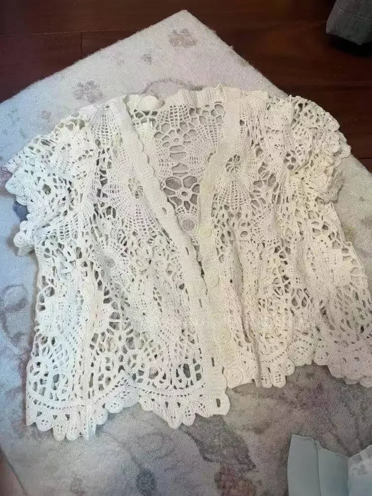 New Vintage Summer Women Sets Elegant Ruffle Lace Chiffon Design Mini Skirt Suit Fairy Female Sweet Korean Fashion Outfits 2026