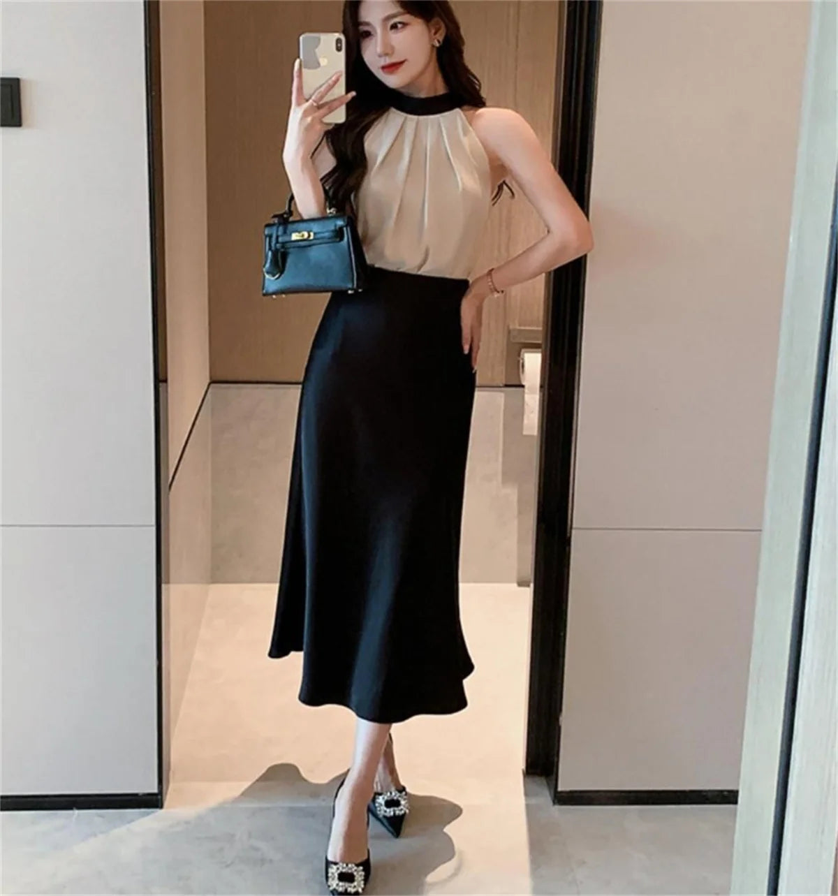 2026 Satin Fabric Skirt Woman High Waist Elegant Long Skirts For Women Korean Fashion Summer Chic Office Slim Fit Midi Skirts