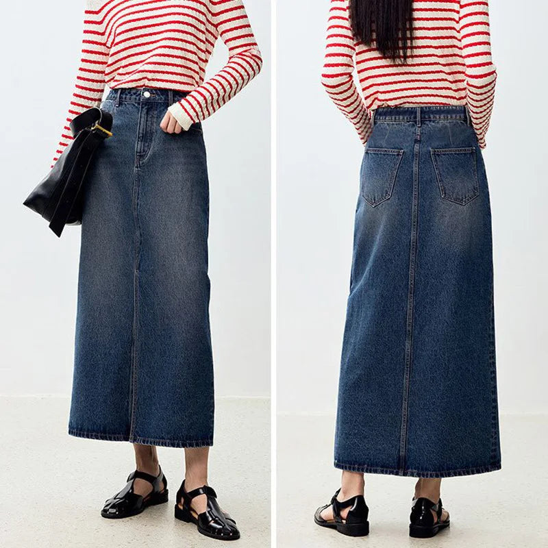 Summer Girls High Waist Thin Mid-Long Skirts Hot Sale Women Korean Designer Slit Denim Skirts Lady Fashion Solid Jeans Dress