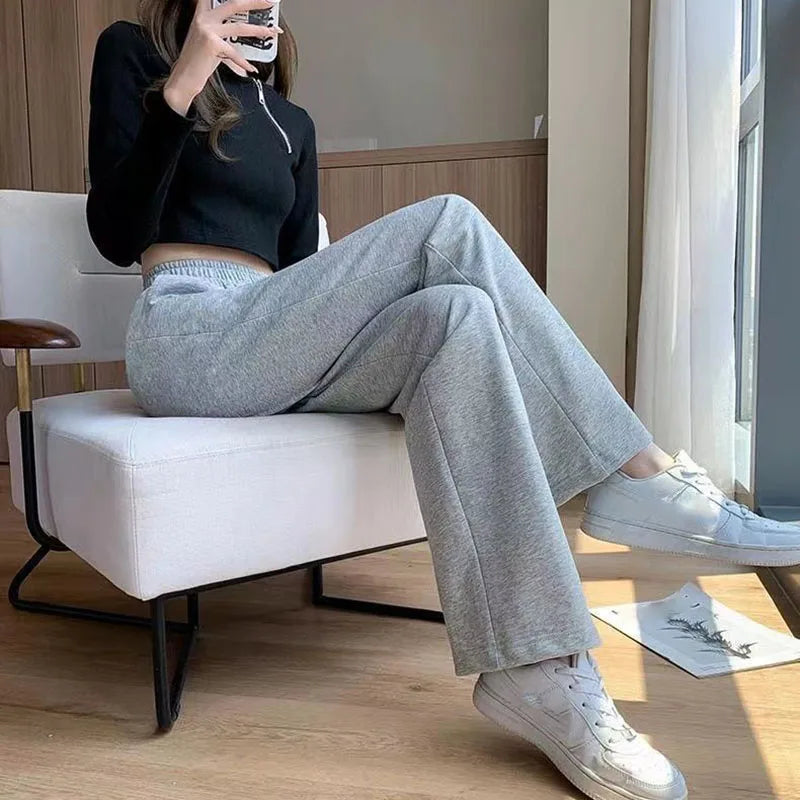 Xpqbb Black Gray Sweatpants for Women 2026 Summer New Basic Baggy Sports Pants Female Casual All-match Joggers Straight Pants