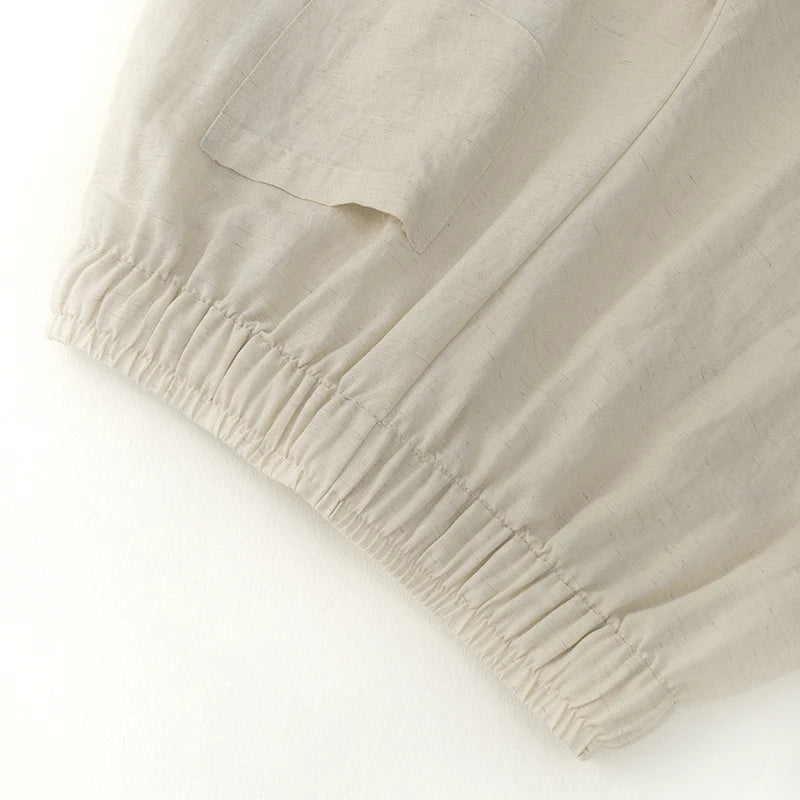 Linen pants with hem, wide-leg pants, women's summer thin, high-waisted, loose, drape, laid-back style Yamamoto pants