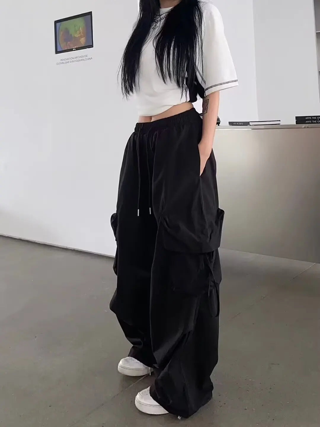 2026 New Vintage Loose Wide Leg Pants High Street Y2K Retro Hip Hop Solid Sweatpant Casual Women Cargo Commute Jogger Trousers