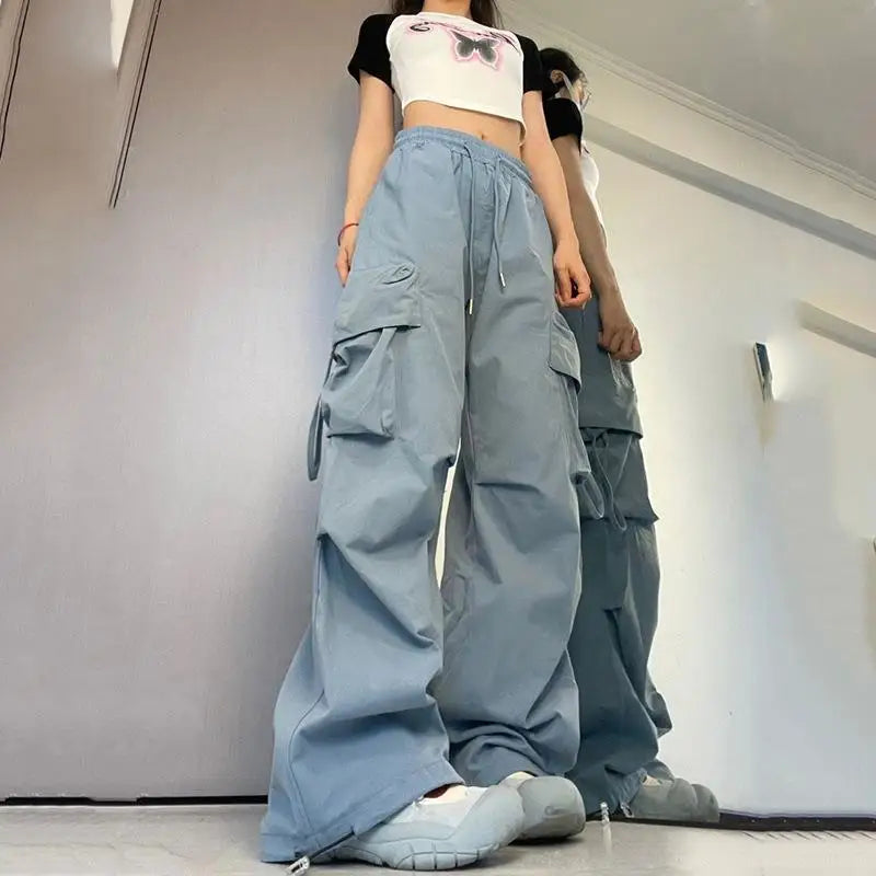 2026 New Vintage Loose Wide Leg Pants High Street Y2K Retro Hip Hop Solid Sweatpant Casual Women Cargo Commute Jogger Trousers