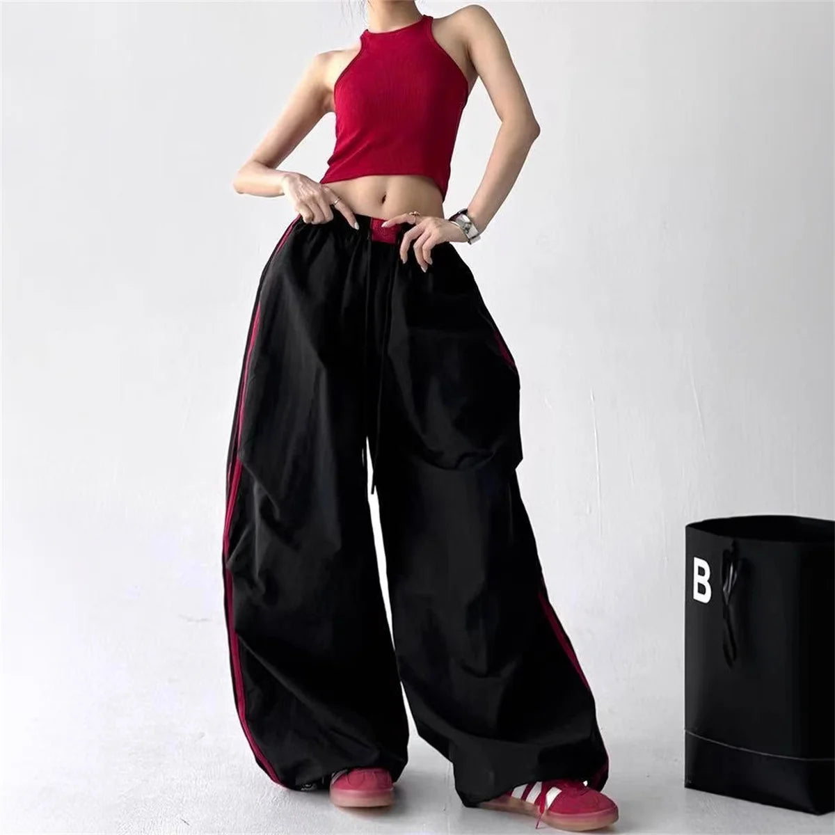 Loose Joggers Pants Women Cargo Pants Vintage Streetwear Hip Hop Y2k Baggy Wide Leg Sweatpants Casual Pockets Fashion Trousers