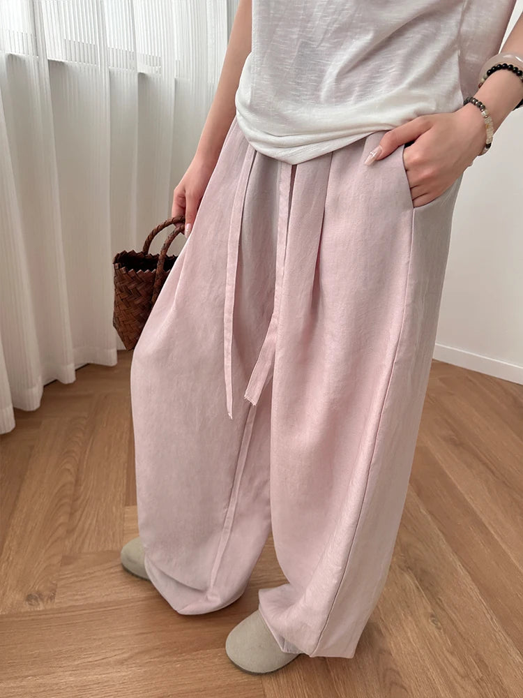 Linen pants with hem, wide-leg pants, women's summer thin, high-waisted, loose, drape, laid-back style Yamamoto pants