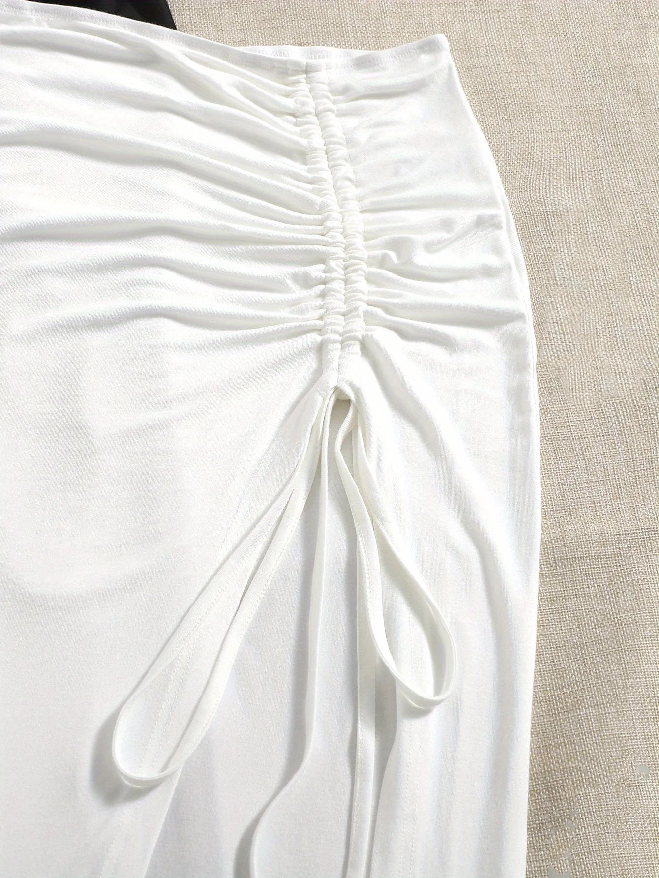 New women's elegant high waist knitted polyester skirt, solid color spring, summer and autumn long skirt, drawstring side slit