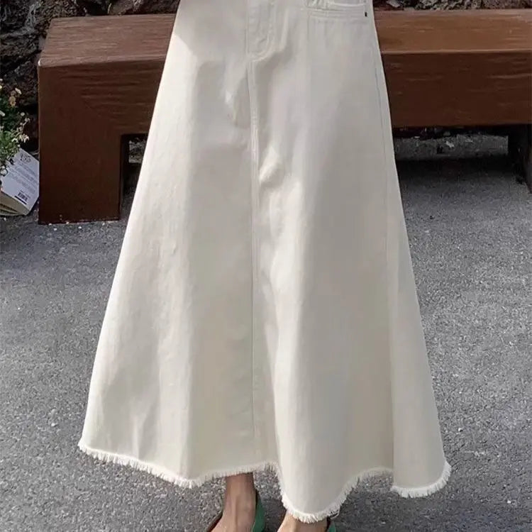 White High Waist A Line Denim Skirt Slimming Fashion Midi Bodycon Fishtail Skirt