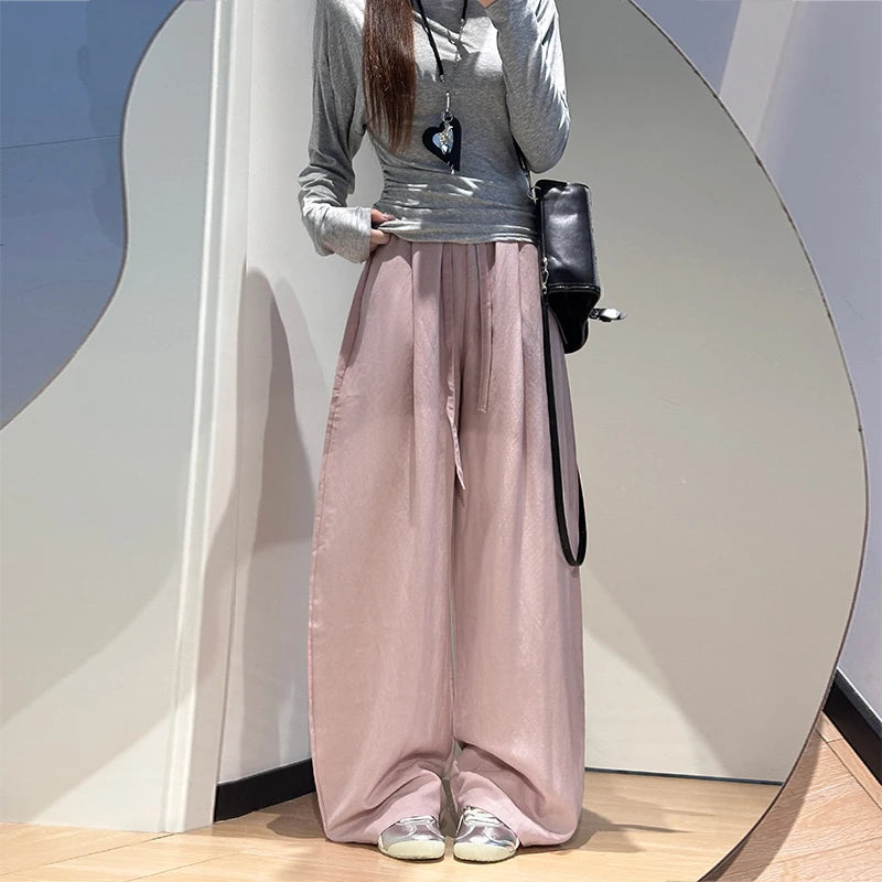 Linen pants with hem, wide-leg pants, women's summer thin, high-waisted, loose, drape, laid-back style Yamamoto pants