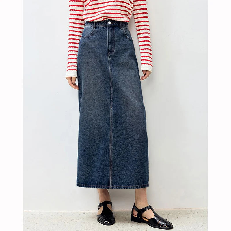 Summer Girls High Waist Thin Mid-Long Skirts Hot Sale Women Korean Designer Slit Denim Skirts Lady Fashion Solid Jeans Dress
