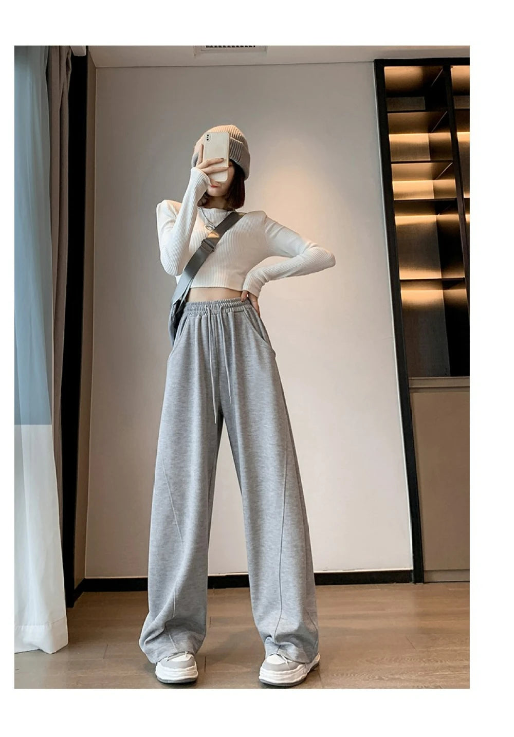 Women Side Striped Wide Leg Straight Tube Pants Vintage High Street Classic Ladies Trousers Winter Fleece Y2k Sport Sweatpants