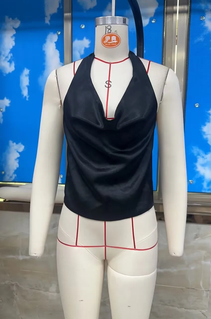 Women's Satin Halter Neck Tank Tops Cowl Neck Sleeveless Backless Vest Elegant Going Out Tops for Women Party Wear