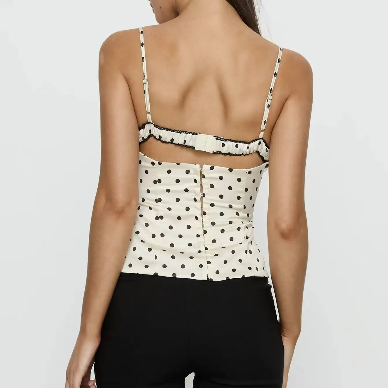 Summer Dot Women Sling Tops 2026 Ins Sexy Slim Fit Fashionable Backless Female Vest Casual Polka Dot Lace Corset Top For Ladys