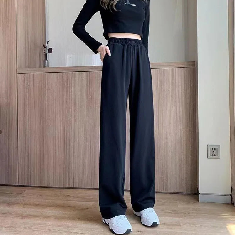 Xpqbb Black Gray Sweatpants for Women 2026 Summer New Basic Baggy Sports Pants Female Casual All-match Joggers Straight Pants