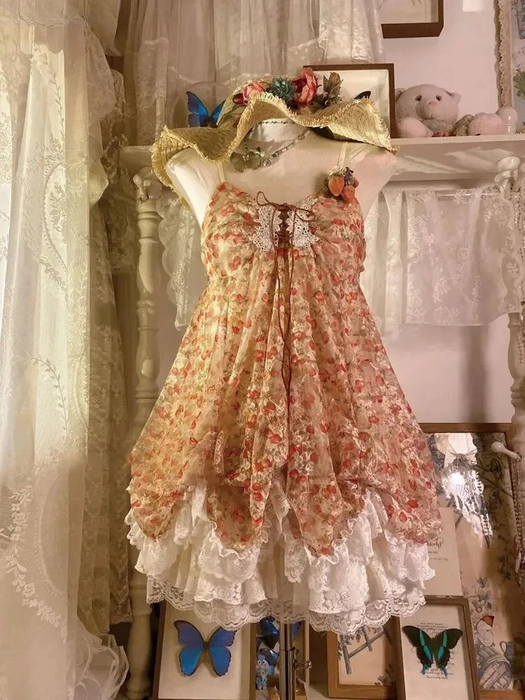 New Vintage Summer Women Sets Elegant Ruffle Lace Chiffon Design Mini Skirt Suit Fairy Female Sweet Korean Fashion Outfits 2026