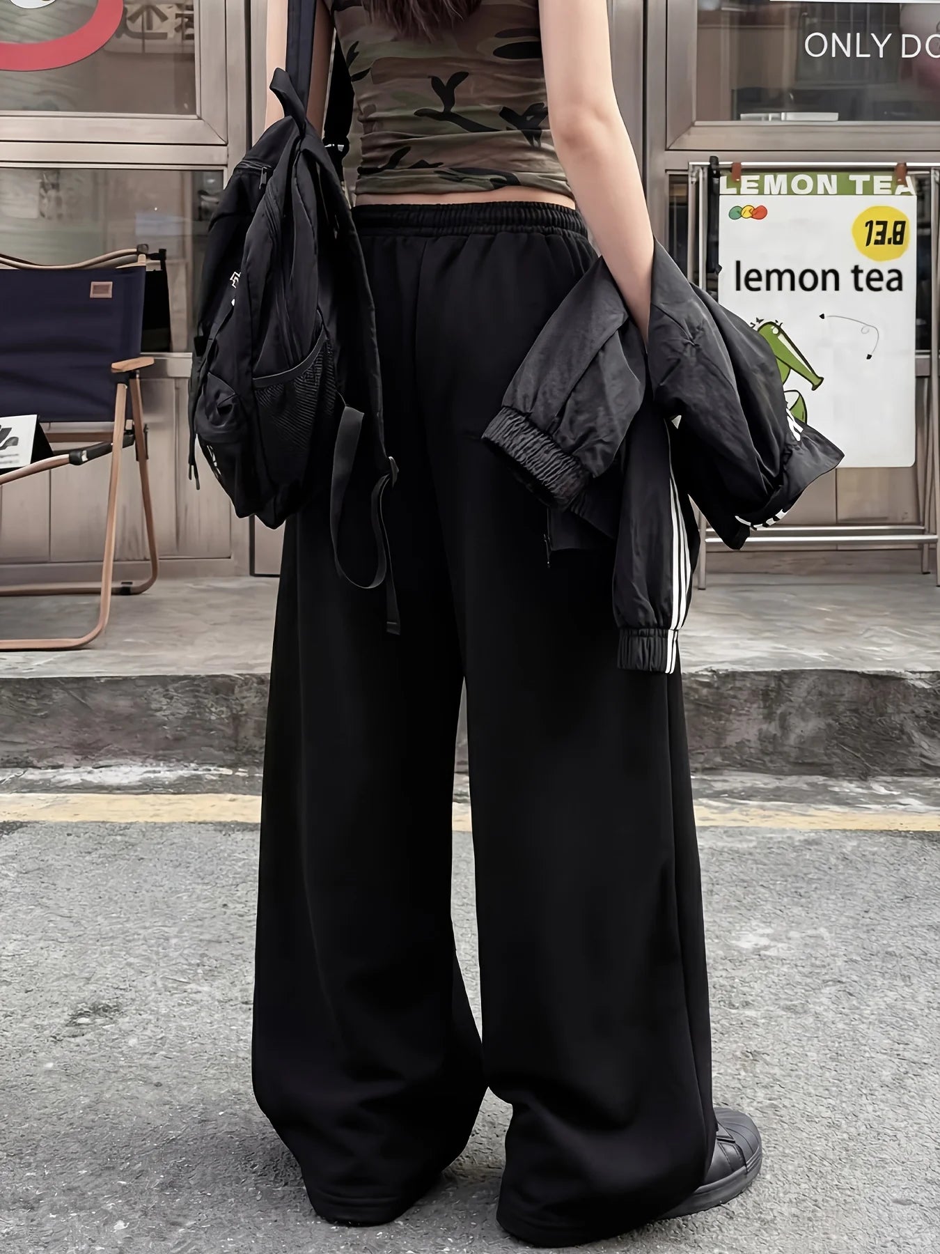 Women's Street Style Casual Sweatpants with Heartbeat-shaped Print Arrivals for Spring Fleece Loose Fit Streetwear Oversized