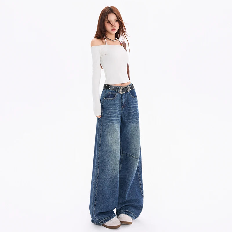 Women's American Vintage Curved Balloon Jeans Loose Curved Leg Denim Trousers