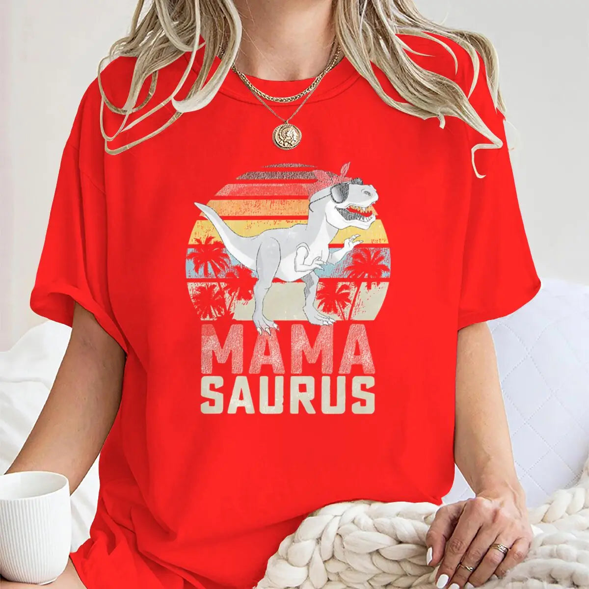 Dinosaur Mama Graphic T Shirts Matching Women T-Shirt Funny Summer Streetwear Tops Mother's Day Gifts Retro Vintage Tee Tops