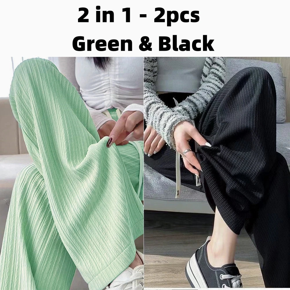 Autumn New Elastic Waist Drawstring Casual Straight Sporty Casual Wide Leg Pants Solid All-Match Basic Trousers Women Clothes