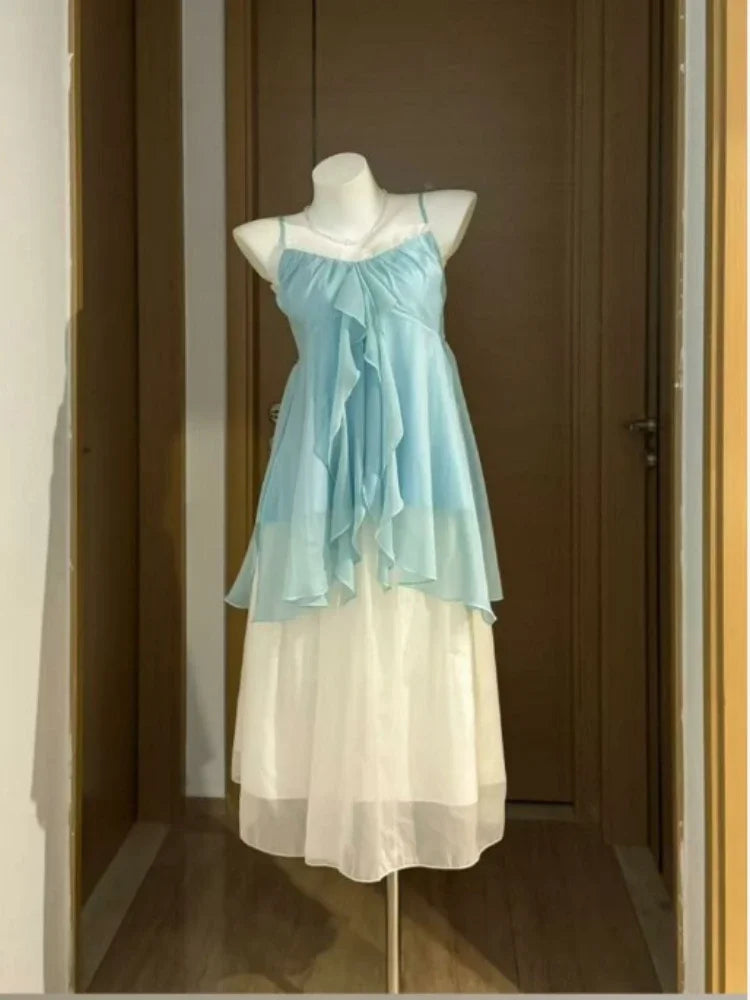 New Vintage Summer Women Sets Elegant Ruffle Lace Chiffon Design Mini Skirt Suit Fairy Female Sweet Korean Fashion Outfits 2026