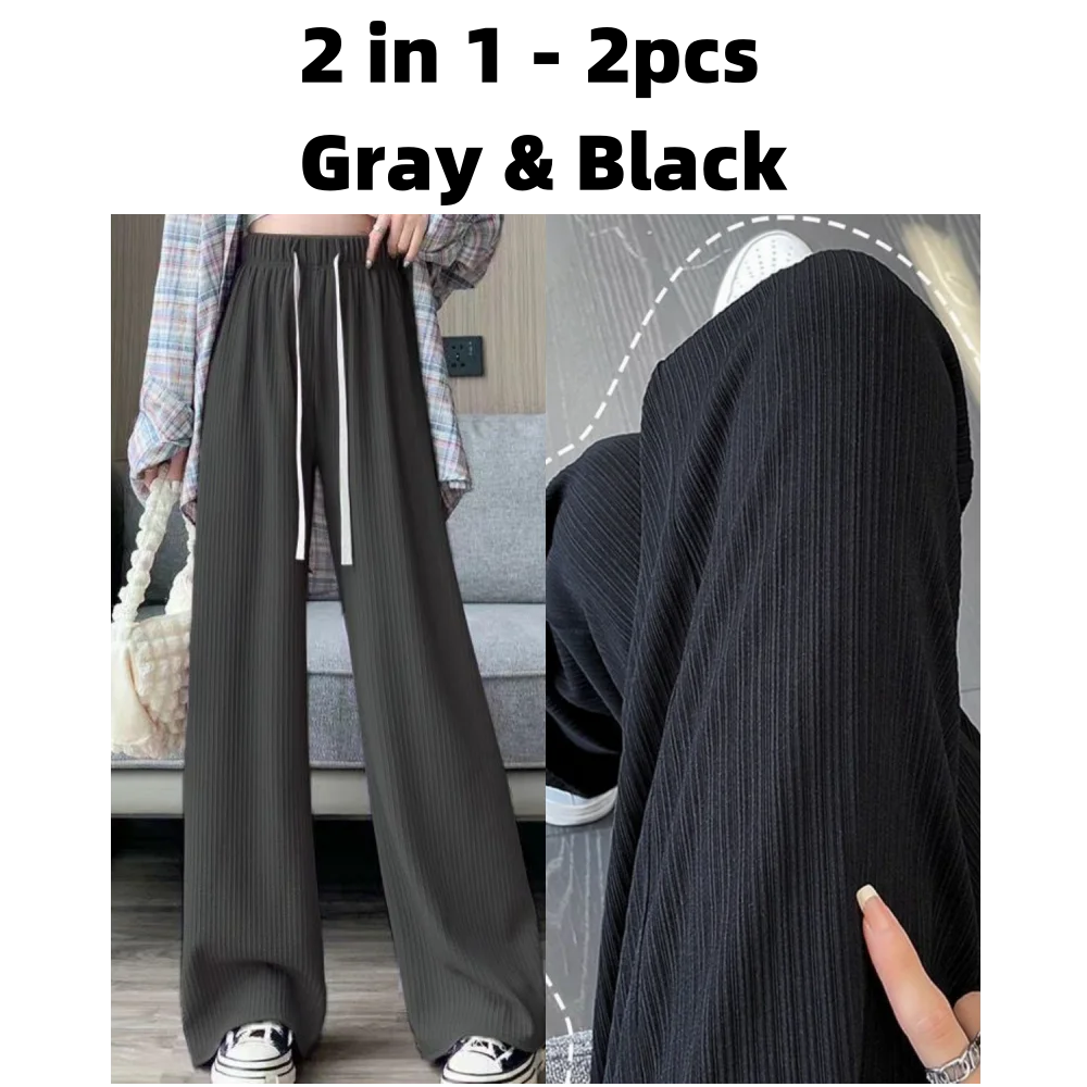 Autumn New Elastic Waist Drawstring Casual Straight Sporty Casual Wide Leg Pants Solid All-Match Basic Trousers Women Clothes