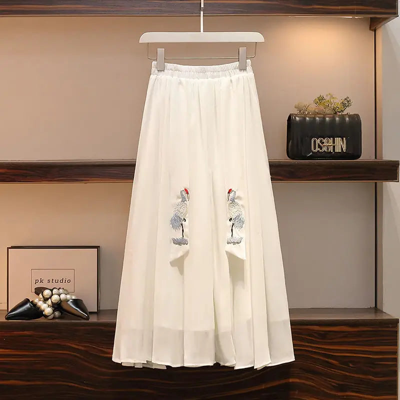 White Hanfu Dress For Women Summer Chiffon Ancient Chinese Style Costume Plus Size Top And Skirt Cosplay Costume Two-piece Suit