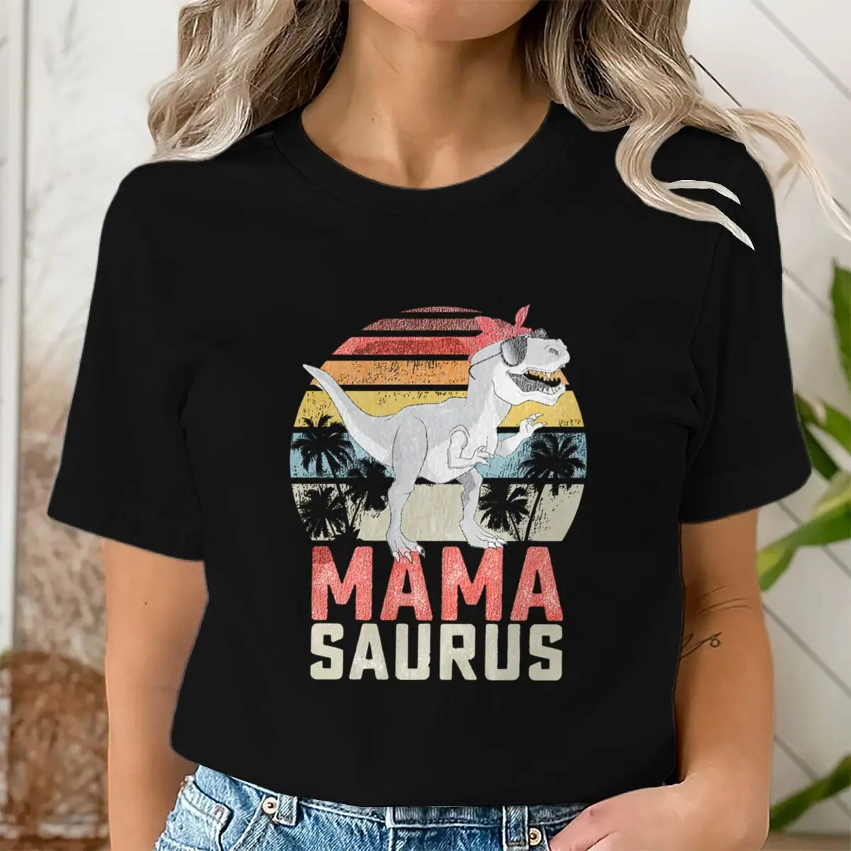 Dinosaur Mama Graphic T Shirts Matching Women T-Shirt Funny Summer Streetwear Tops Mother's Day Gifts Retro Vintage Tee Tops