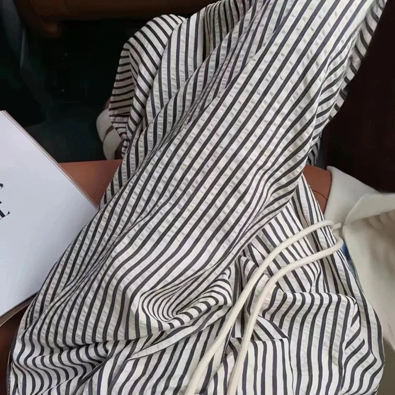 Korean Laid-ba Striped Drapey Casual Pants Women's High-waist Elastic Thin Straight Long Trousers Summer Fashion Commute