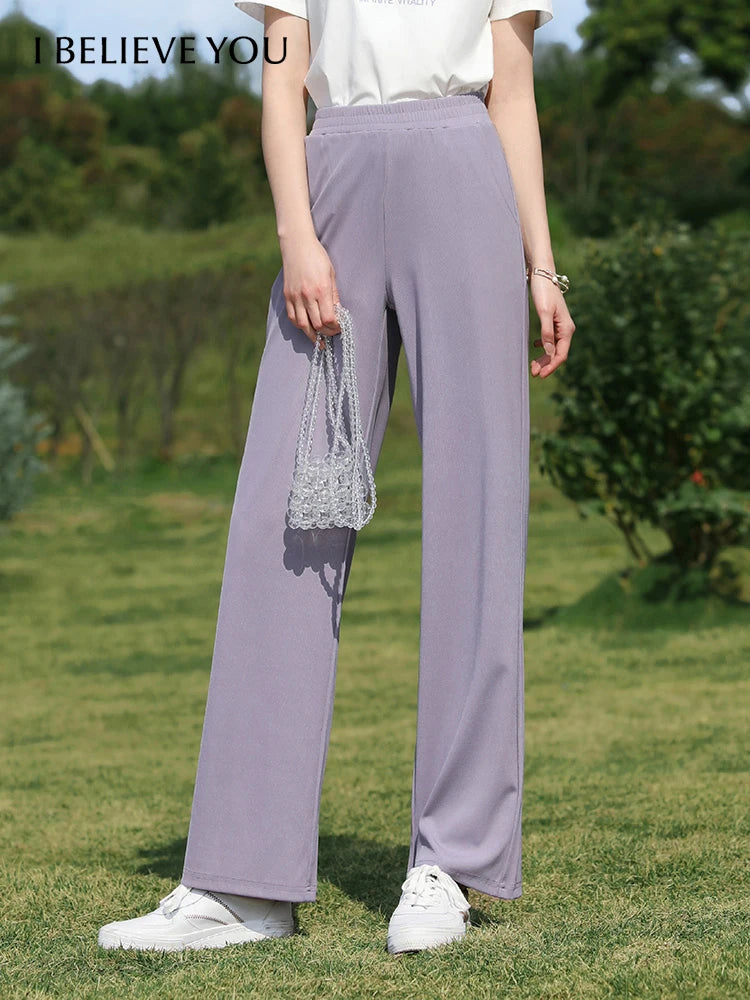 I BELIEVE YOU Wide Leg Pants Women 2026 Spring Summer New High Drape Pants Elastic High Waist Knitted Casual Trousers 2241045612