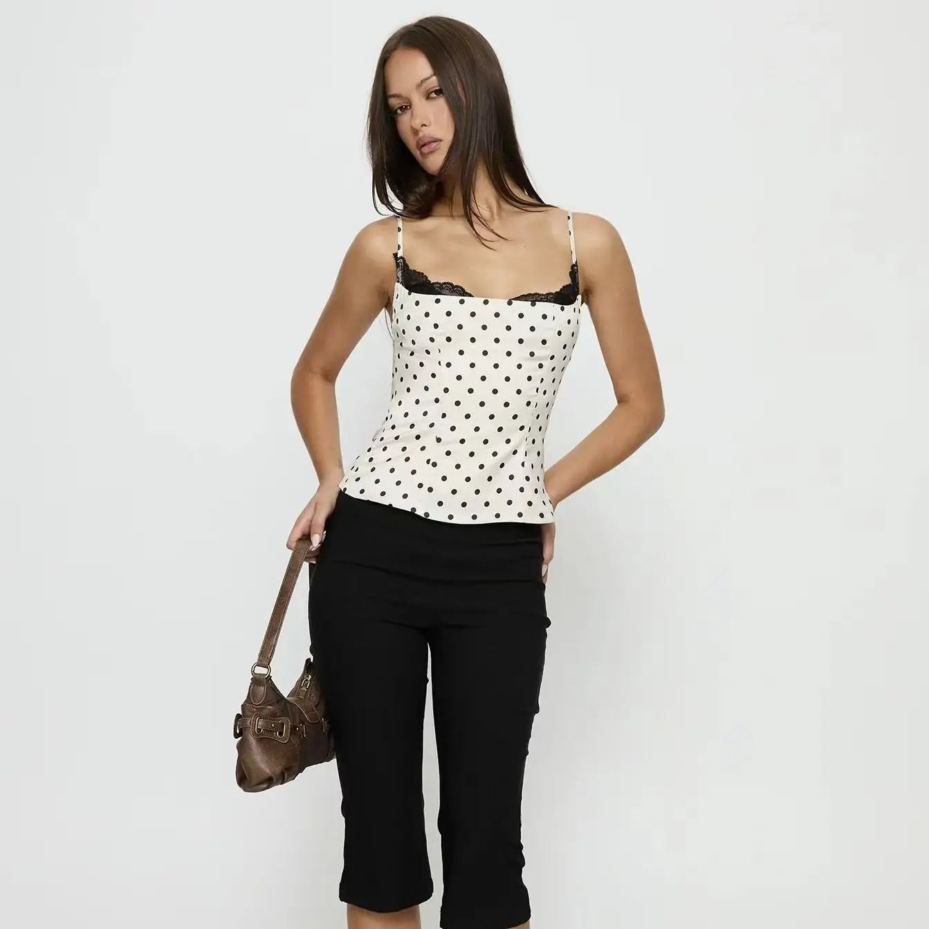 Summer Dot Women Sling Tops 2026 Ins Sexy Slim Fit Fashionable Backless Female Vest Casual Polka Dot Lace Corset Top For Ladys