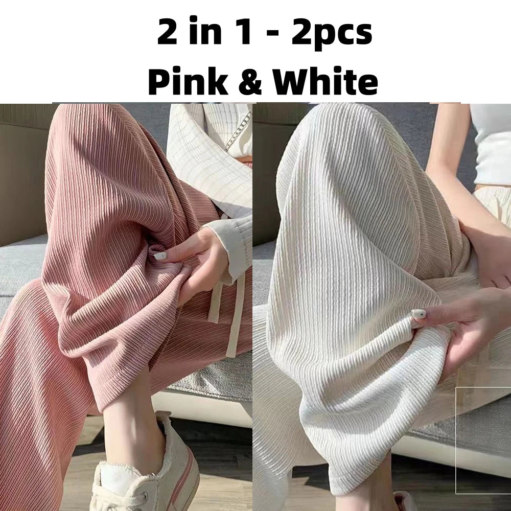 Autumn New Elastic Waist Drawstring Casual Straight Sporty Casual Wide Leg Pants Solid All-Match Basic Trousers Women Clothes
