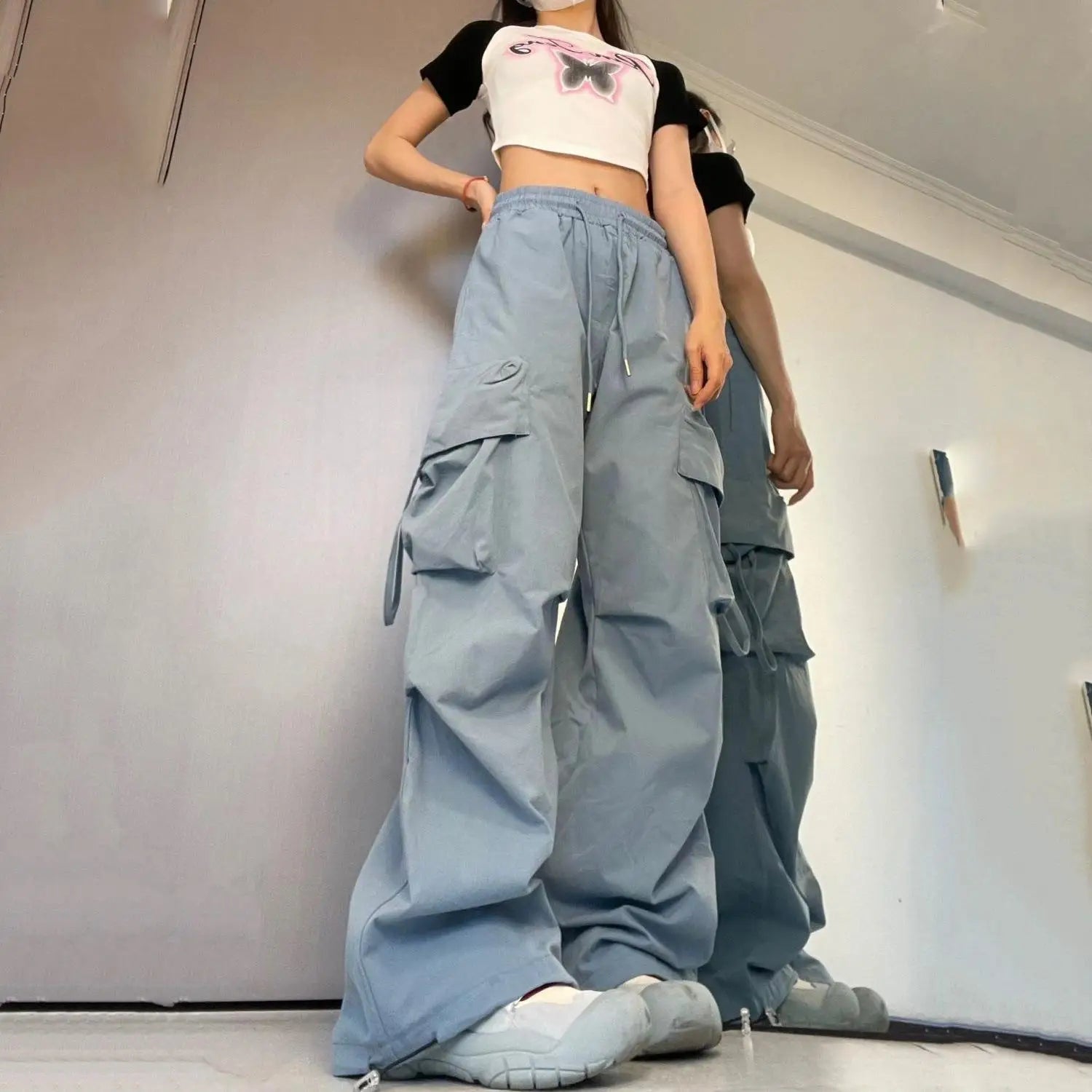 2026 New Vintage Loose Wide Leg Pants High Street Y2K Retro Hip Hop Solid Sweatpant Casual Women Cargo Commute Jogger Trousers