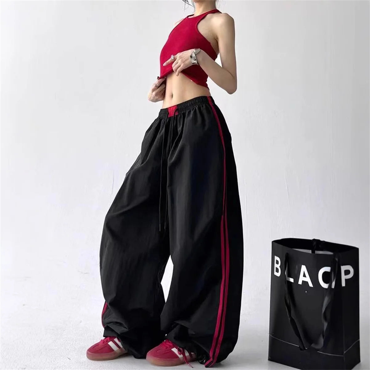 Loose Joggers Pants Women Cargo Pants Vintage Streetwear Hip Hop Y2k Baggy Wide Leg Sweatpants Casual Pockets Fashion Trousers