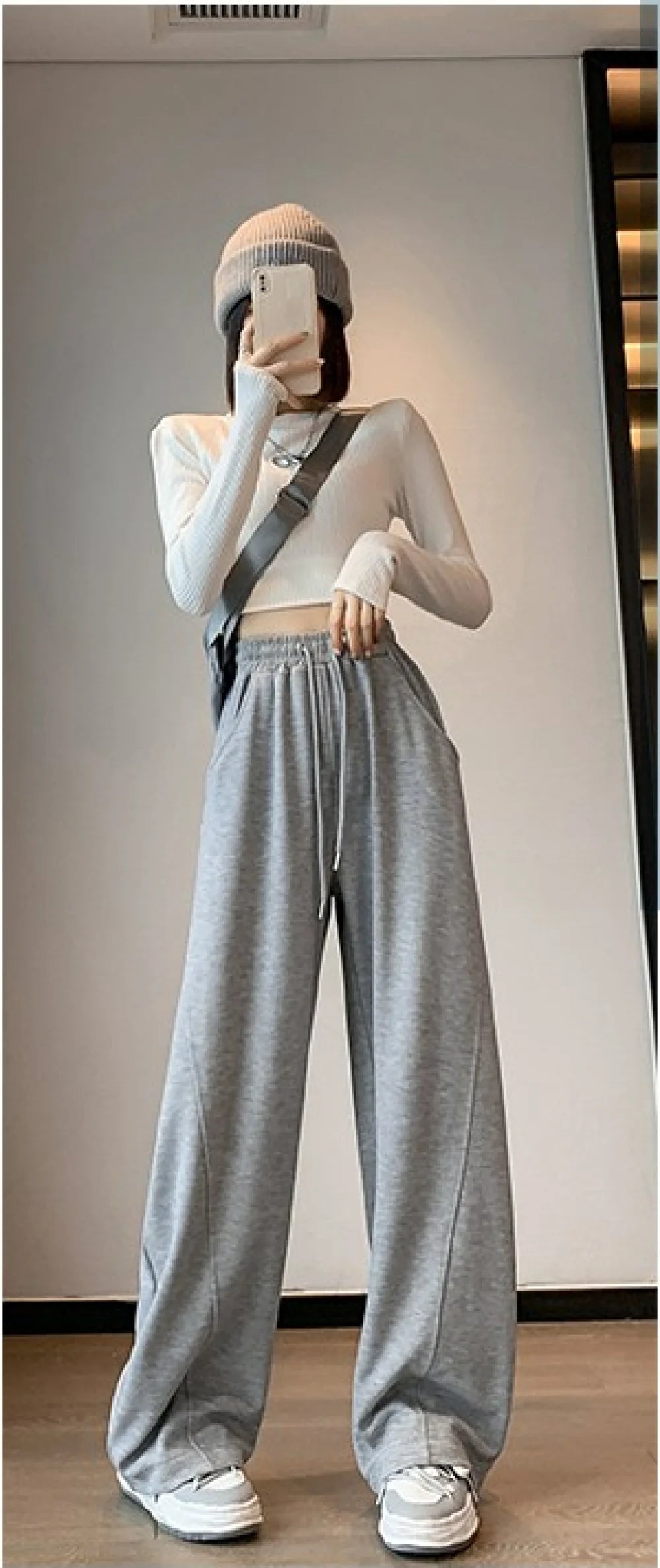 Women Side Striped Wide Leg Straight Tube Pants Vintage High Street Classic Ladies Trousers Winter Fleece Y2k Sport Sweatpants