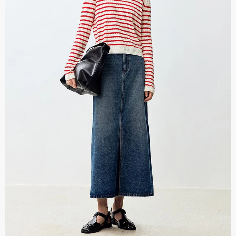 Summer Girls High Waist Thin Mid-Long Skirts Hot Sale Women Korean Designer Slit Denim Skirts Lady Fashion Solid Jeans Dress