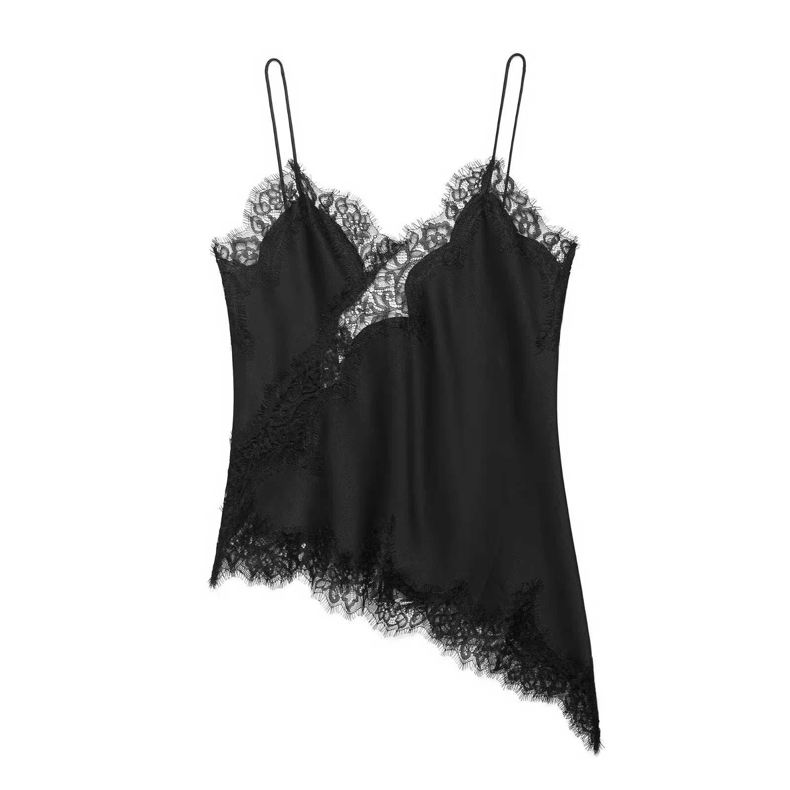 HH Women Elegant Polka Dot Lace Slip Tops Asymmetrical Hem Tanks Camis Summer Lady Sexy Lace Splicing Club Party Tops Camisole