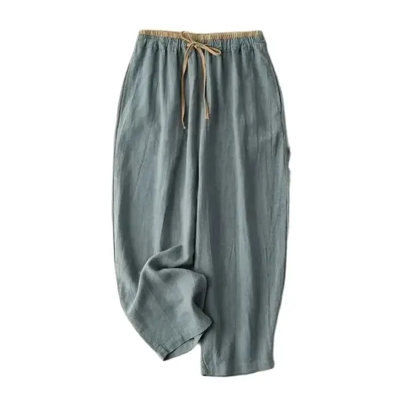 Linen Casual Solid Lace Up Elastic High Waist Loose Wide Leg Women's Pants Ankle-Length Pants For Women Clothing 2026 Fashion