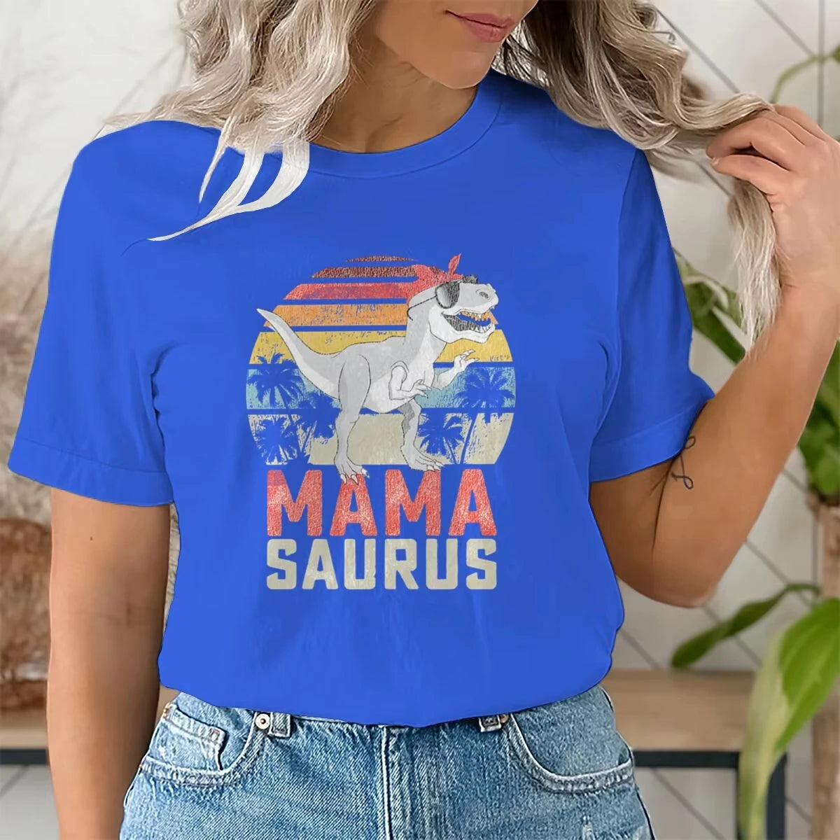Dinosaur Mama Graphic T Shirts Matching Women T-Shirt Funny Summer Streetwear Tops Mother's Day Gifts Retro Vintage Tee Tops
