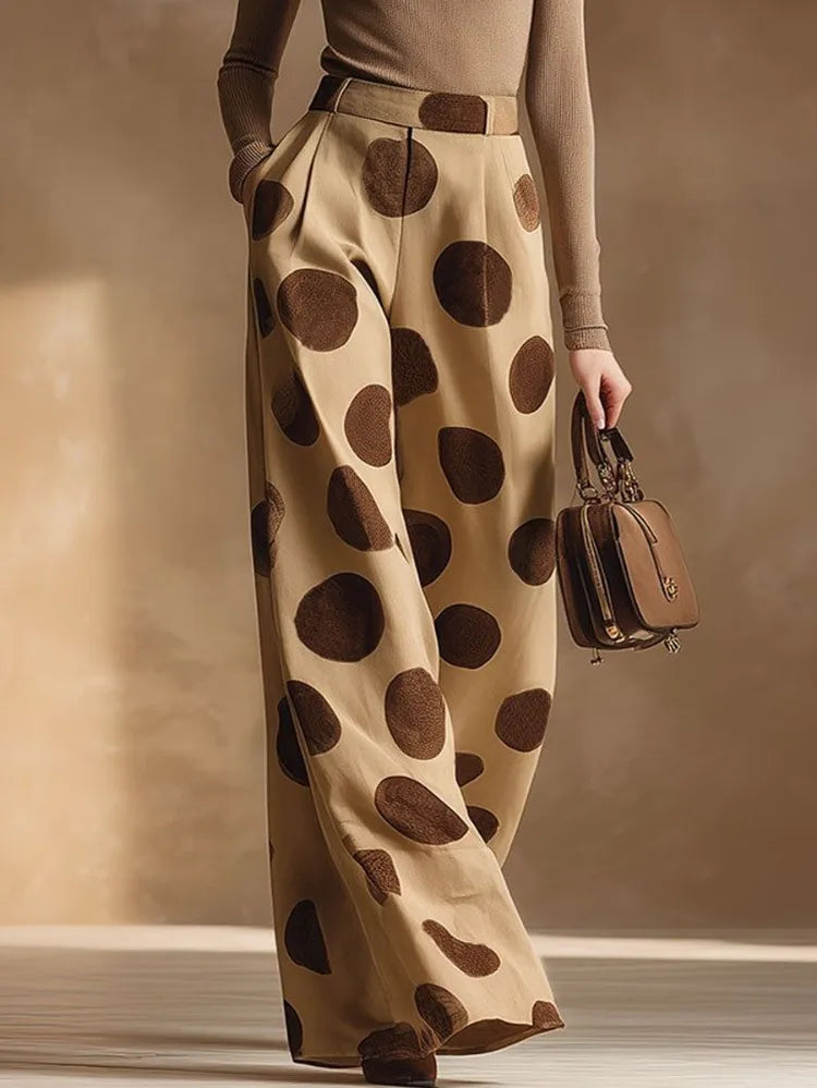 Yeezzi Women's Vintage Polka Dot Wide Leg Pants 2026 New High Waist Pleated Pockets Loose Casual Summer Office Trousers Bottoms