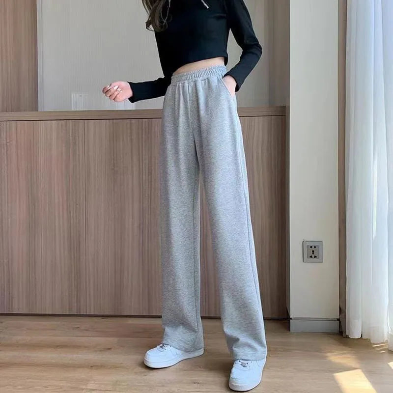Xpqbb Black Gray Sweatpants for Women 2026 Summer New Basic Baggy Sports Pants Female Casual All-match Joggers Straight Pants