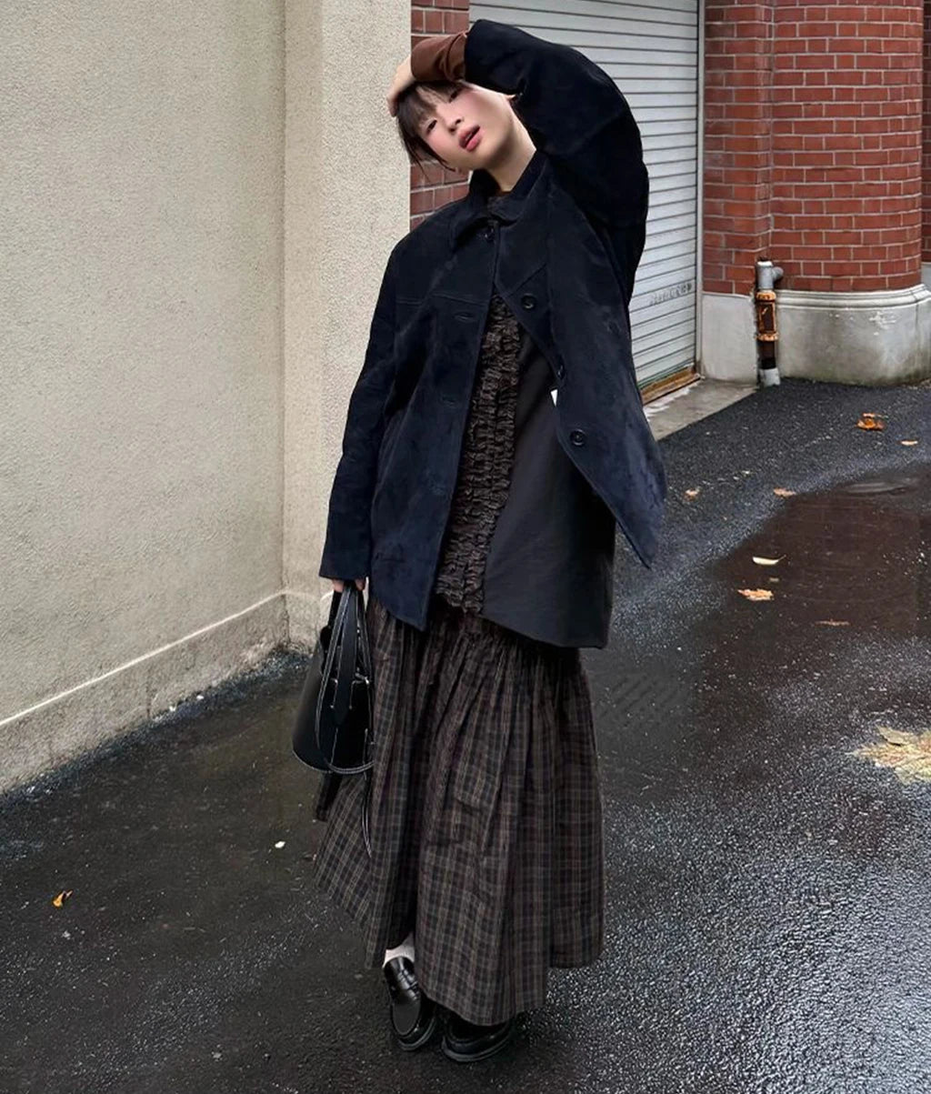 Vintage Plaid Pleated Midi Skirt Women's Autumn Winter High Waist A-Line Swing Skirt Casual Loose Retro Long Skirts Fashion Stre