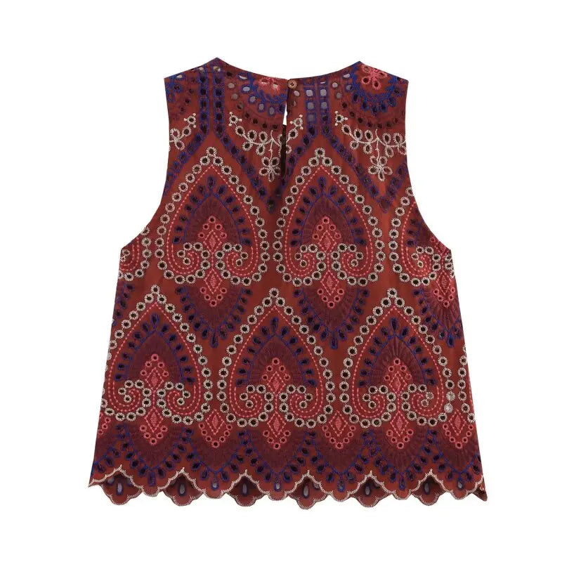 Women’s Summer Exotic Style Sleeveless Set Symmetric Pattern Ruffle Top Matching Pleated Skirt Comfortable Outfit Limited Stock