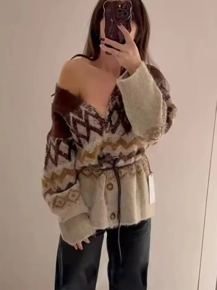 Women Knitted Midi Skirts Two Piece Sets 2026 New Fashion Jacquard Belt Knit Cardigan Women's Suits Autumn Winter Woman Outfits