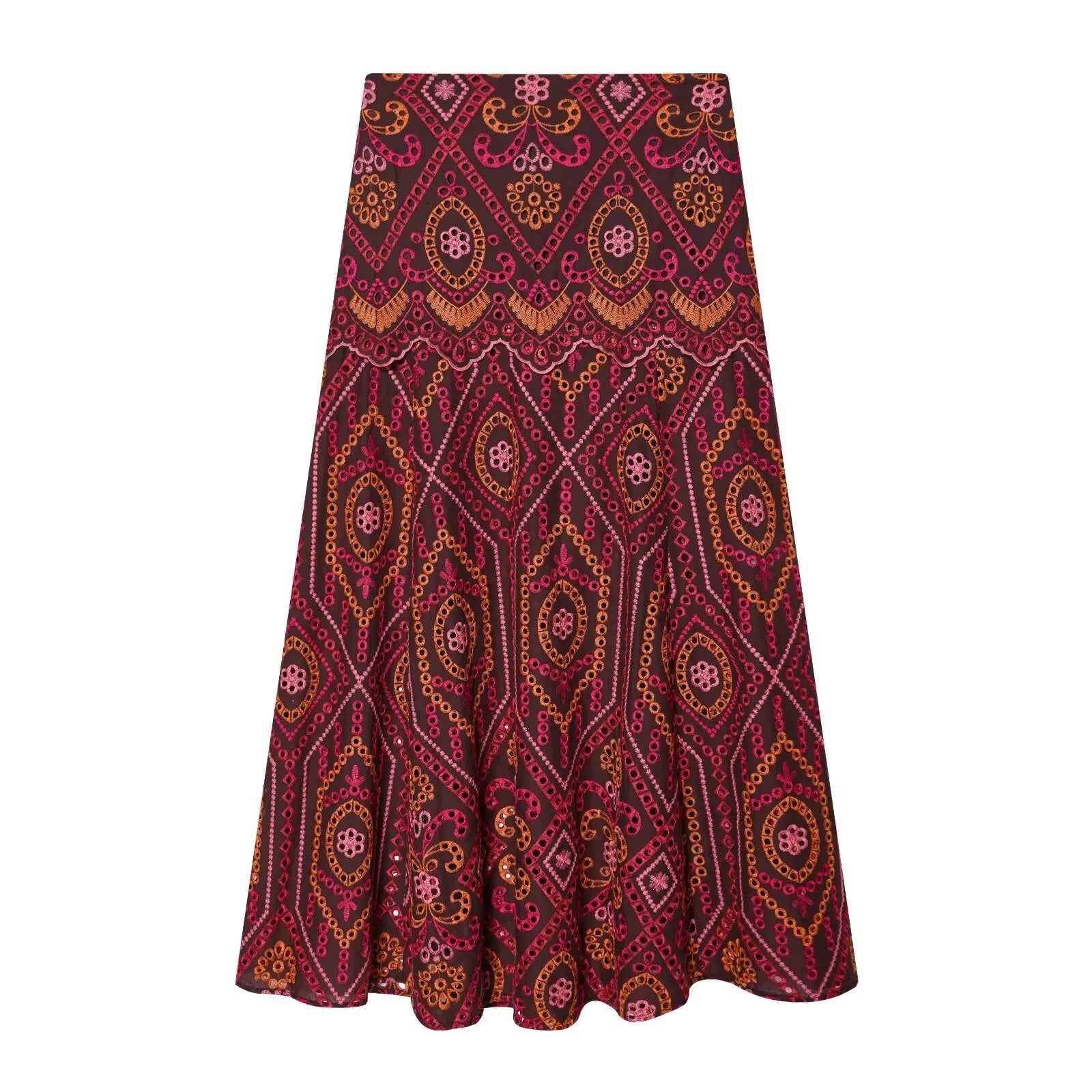 HH Woman Fashion O-Neck Embroidery Hollow Sleeveless Short Tops+Side Zipper Pleated Midi Skirt Casual Printed Spring 2 Piece Set