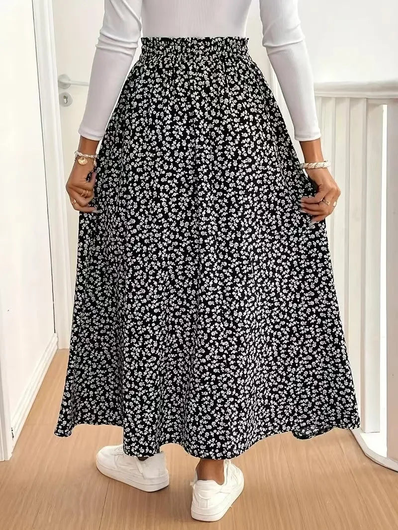 2026 Autumn New Floral Half length Skirt with Split A-line Hip Wrap and Middle Waist Skirt